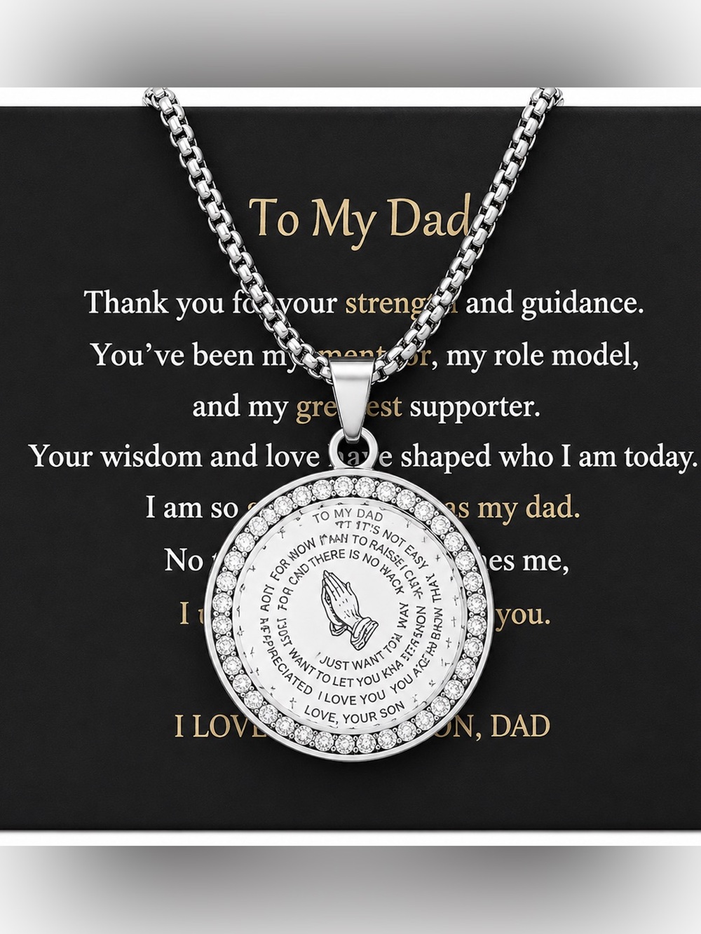 Serenity Prayer Necklace Stainless Steel Praying Hands Coin Pendant Adjustable